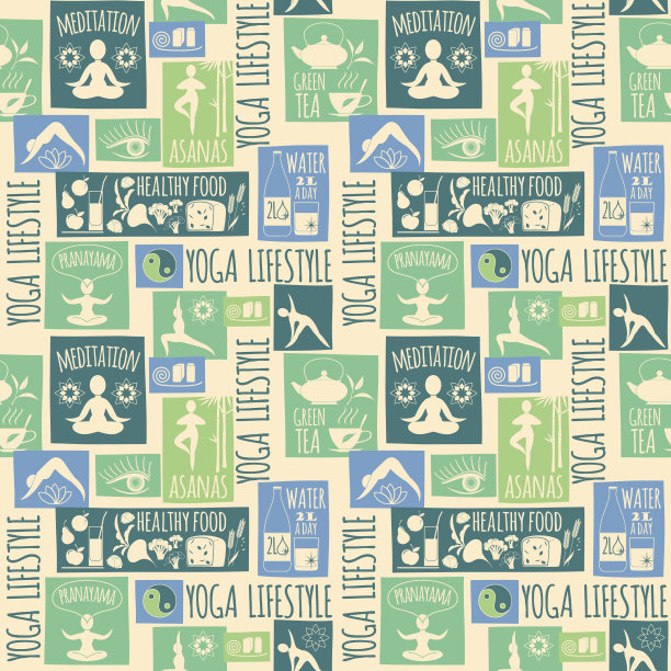 矢量插图的瑜伽生活方式。无缝模式。图片下载