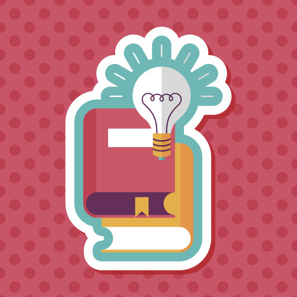 灯泡在书的平面图标与长影子，eps10图片下载