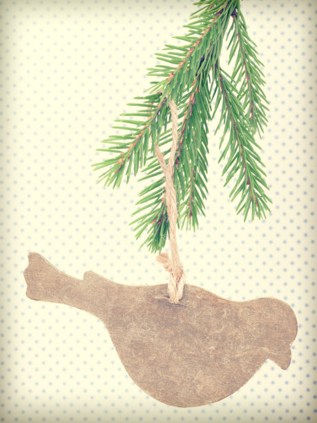 古董木鸟装饰圣诞树图片下载