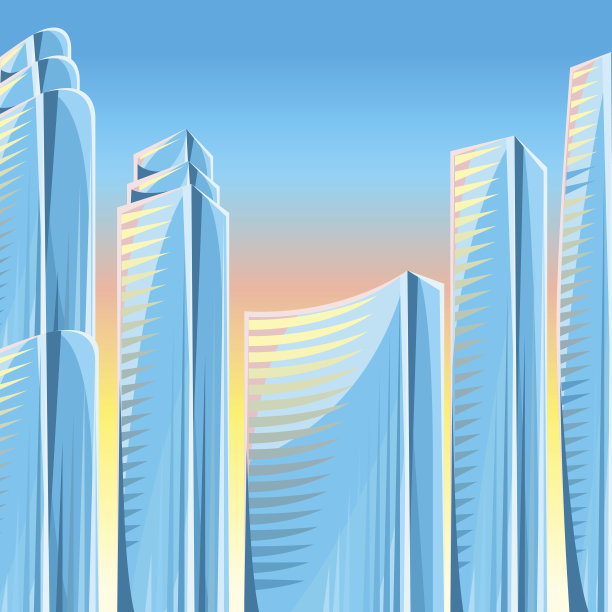 城市摩天大楼以蓝色为背景。城市景观概念插图图片下载