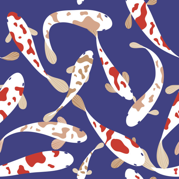 锦鲤花式鲤鱼游无缝图案图片下载