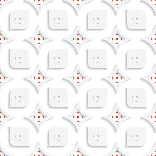 白色和红色的几何穿孔叶和菱形缝合线图片下载