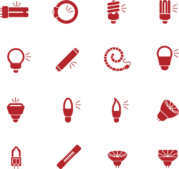 灯泡类型为不同类型的照明作为字形图标图片下载