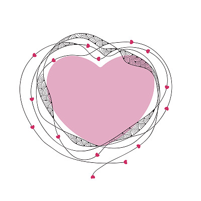 装饰框架与粉红色的心和线孤立在白色图片下载