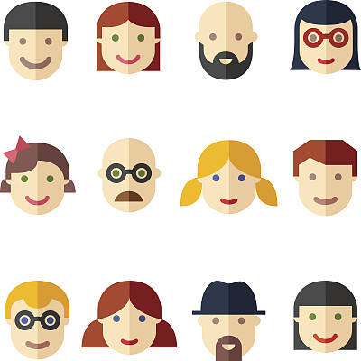 扁平的头像、面孔、人物图标图片下载