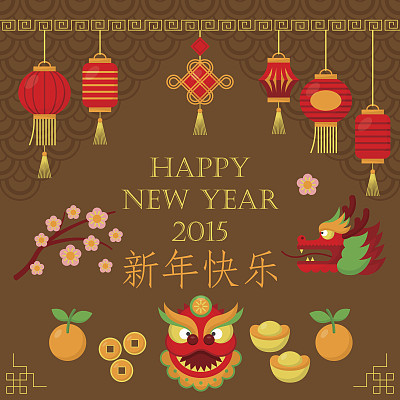 中国新年模板与平面图标和元素图片下载