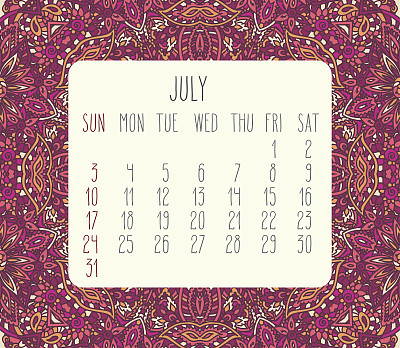 2016年7月月历图片下载