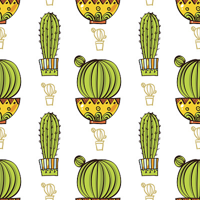 无缝模式的仙人掌和多肉在花盆。图片下载