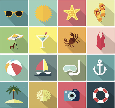 矢量夏季图标平面设计图片下载