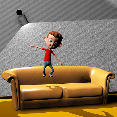 一个孩子在沙发上跳图片下载