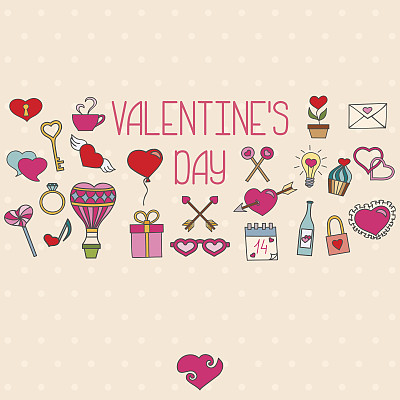 情人节装饰。手绘元素图片下载