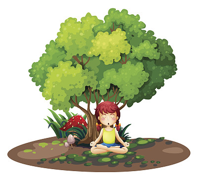 女孩在树下做瑜伽图片下载