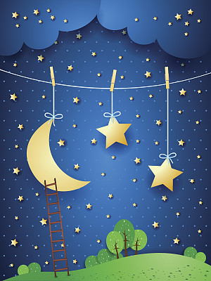 超现实的夜晚，梦幻的插图图片下载