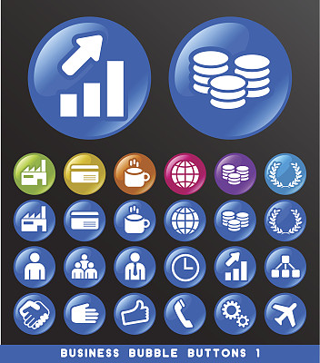 泡泡按钮上的商业图标。图片下载