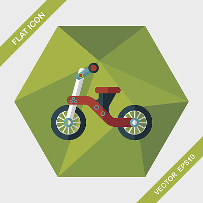 儿童三轮车平面图标与长影子，eps10图片下载
