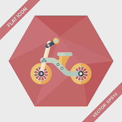 儿童三轮车平面图标与长影子，eps10图片下载