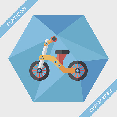 儿童三轮车平面图标与长影子，eps10图片下载