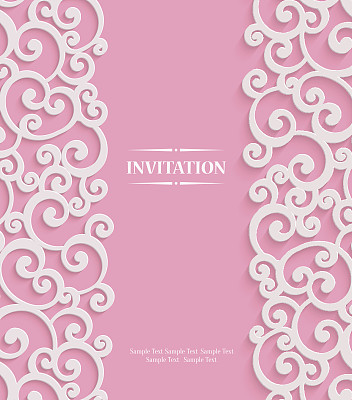 向量粉色3d复古邀请卡与花缎图案图片下载