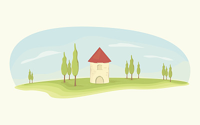 有柏树的西班牙房子图片下载