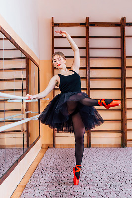 芭蕾舞女演员在训练馆做体操。一系列的照片。图片下载