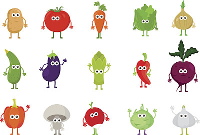 可爱的卡通蔬菜人物向量集图片下载
