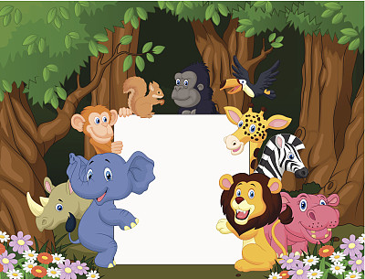 卡通野生动物持有空白标志素材图片