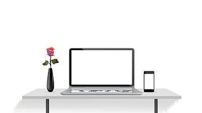 详细的笔记本电脑和智能手机在桌上，矢量插图图片下载