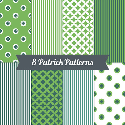 圣帕特里克节的无缝条纹，圆点，三叶草图片下载