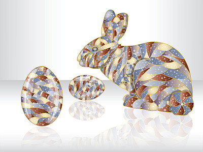 五颜六色的复活节彩蛋和兔子。图片下载