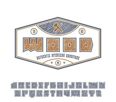 方形sanserif轮廓字体与木材纹理图片下载