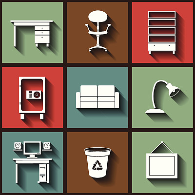 一套9平面图标与办公家具图片下载