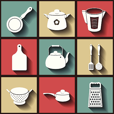一套9平图标的厨房用具图片下载