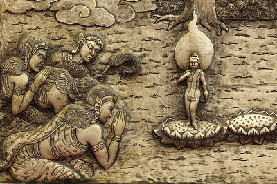 寺庙墙上的银器佛像图片下载