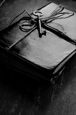 古董钥匙和皮革笔记本图片下载