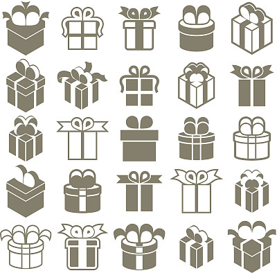 礼盒图标孤立在白色背景矢量集图片下载