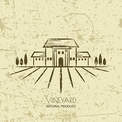 向量与葡萄园地和别墅老垃圾背景。图片下载