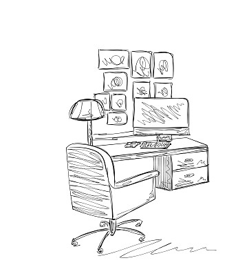 工作地点草图。手绘桌椅图片下载