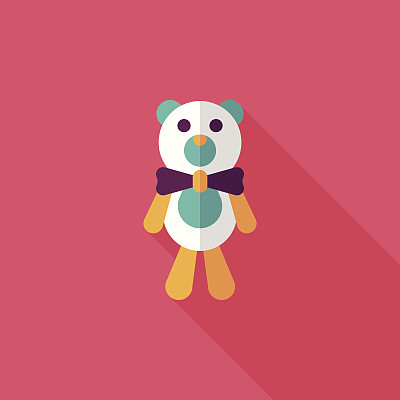 泰迪熊平面图标与长影子图片下载