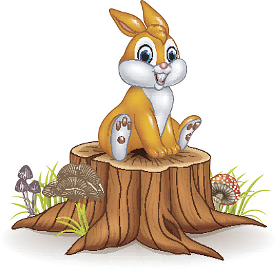 可爱的小兔子坐在树桩上图片下载