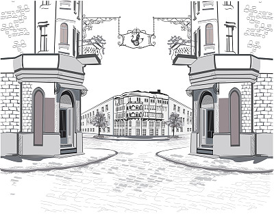 背景与城镇景观草图。图片下载