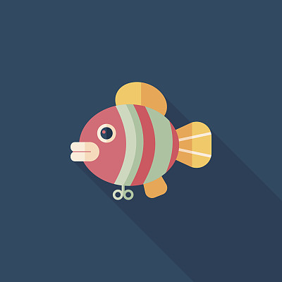 鱼玩具扁平图标与长影子，eps 10图片下载