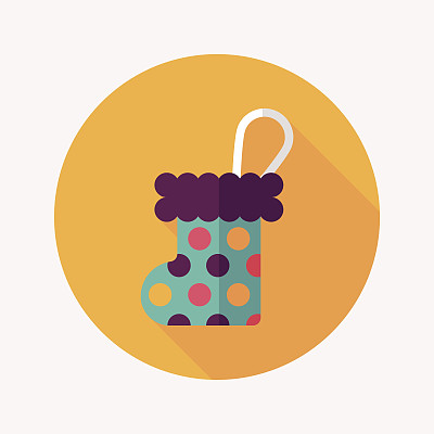 圣诞袜扁平图标（长阴影，EPS 10）图片下载