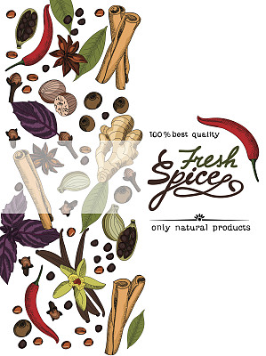 新鲜香料的海报。图片下载