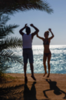 俯瞰大海的棕榈树剪影图片下载