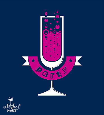 简单的矢量香槟派对杯与泡沫和节日丝带图片下载