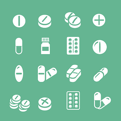 医药药丸白色图标设置，向量收集。图片下载
