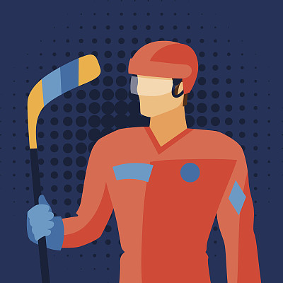 穿着冰球装备的男人拿着球杆站立图片下载