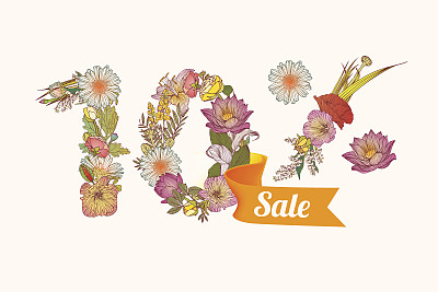 10%的销售额。花的数字图片下载