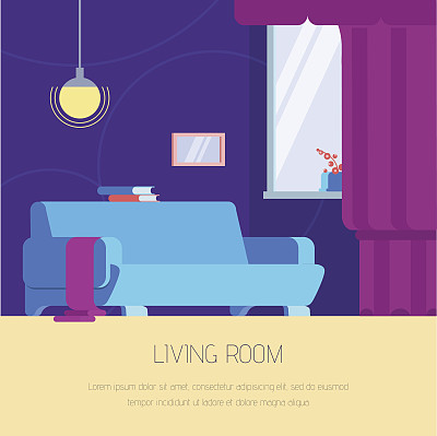 平面风格的客厅室内矢量插图。图片下载