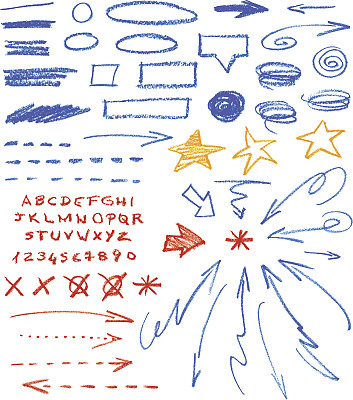 一套手绘校正元素。蜡笔的技术。图片下载